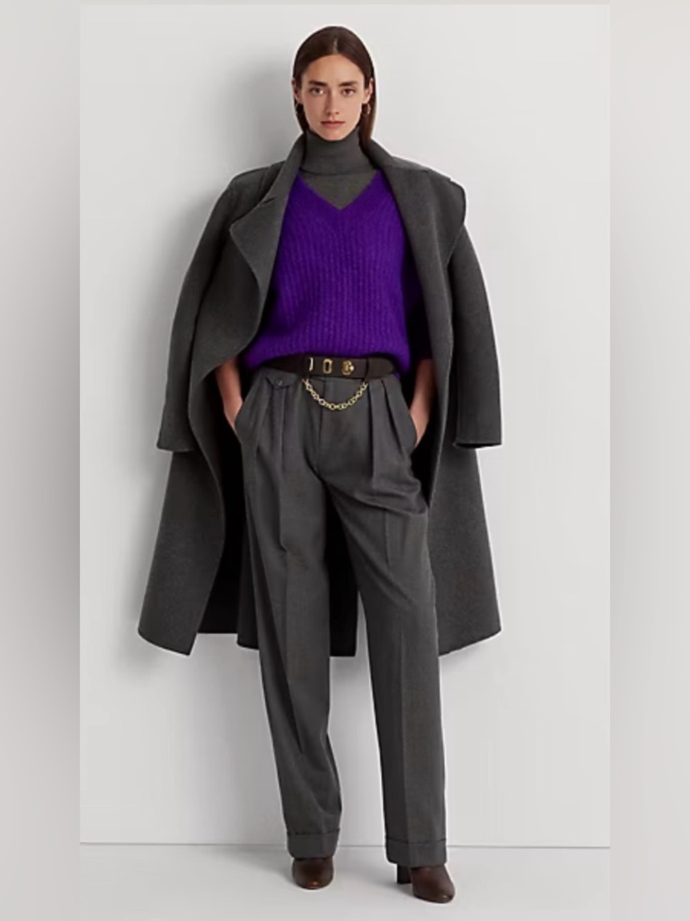 Guaranteed Authentic Lauren Ralph Lauren Grey Pltd Wool Twill Straight Pants, 6 - Picture 7 of 15